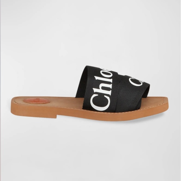 Chloe Woody Flat Logo Ribbon Slide Sandals - Picture 3 of 10